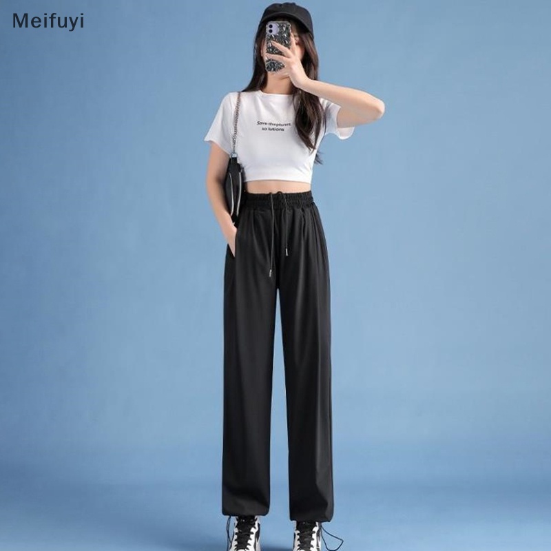 [Meifuyi] Summer Loose Bundle Feet Thin Quick-Drying Casual Pants Ice Silk Pants Women's Pants COD