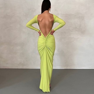 Đầm maxi tay dài hở lưng quyến rũ thời trang dành cho nữ