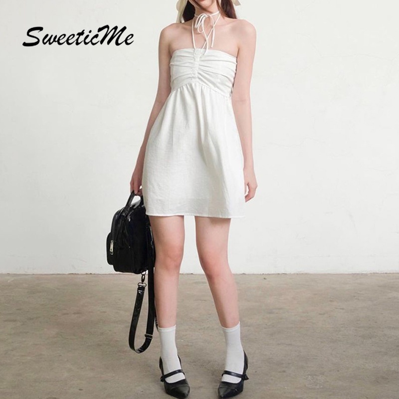 Đầm Ngắn Rút Dây Màu Trơn Thời Trang Mới 2023 Cho Nữ