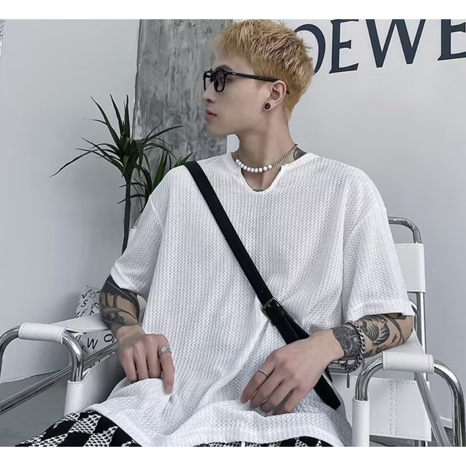 Áo Thun Tay Ngắn Cổ Chữ V Phong Cách Đường Phố Hàn Quốc Cho Nam