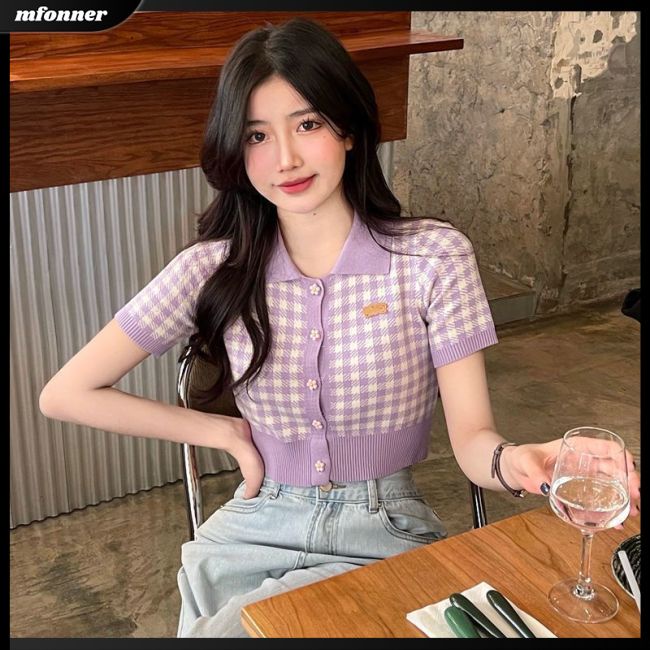 Áo Croptop Dệt Kim Ngắn Tay Ôm Dáng Gợi Cảm Cho Nữ