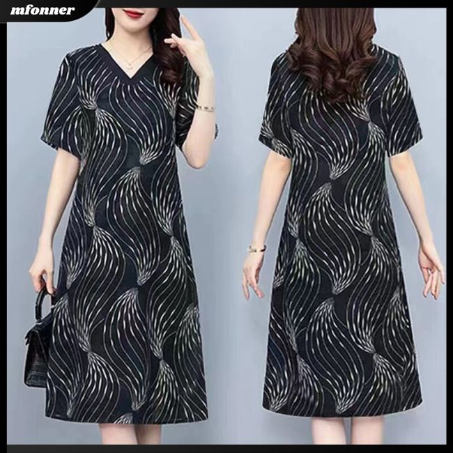 Đầm Dáng Rộng Cổ Chữ V Tay Ngắn Bằng Lụa Lạnh Thời Trang Mùa Hè Dành Cho Nữ Plus Size