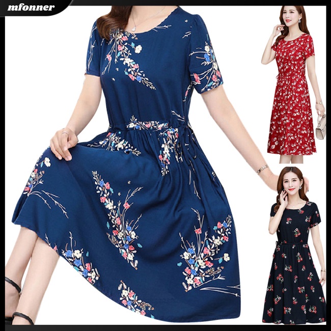 Đầm Midi Dáng Rộng Cổ Tròn In Hoa Thời Trang Mùa Hè Cho Nữ Plus Size