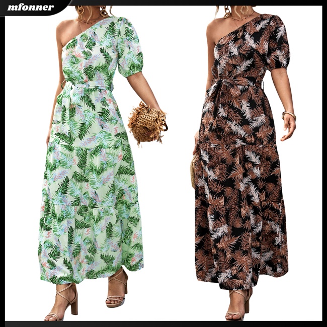 Đầm Tay Ngắn Hở Vai In Hoa Thiết Kế Cột Dây Thanh Lịch Thời Trang Mùa Hè Cho Nữ