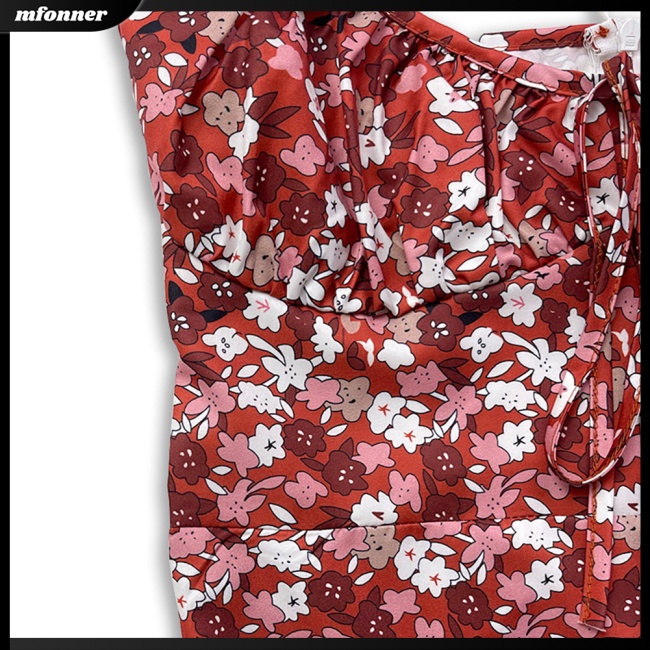 Đầm Midi Hai Dây Cổ Chữ V Xẻ Tà In Họa Tiết Hoa Dáng Ôm Thời Trang Mùa Hè Quyến Rũ Cho Nữ