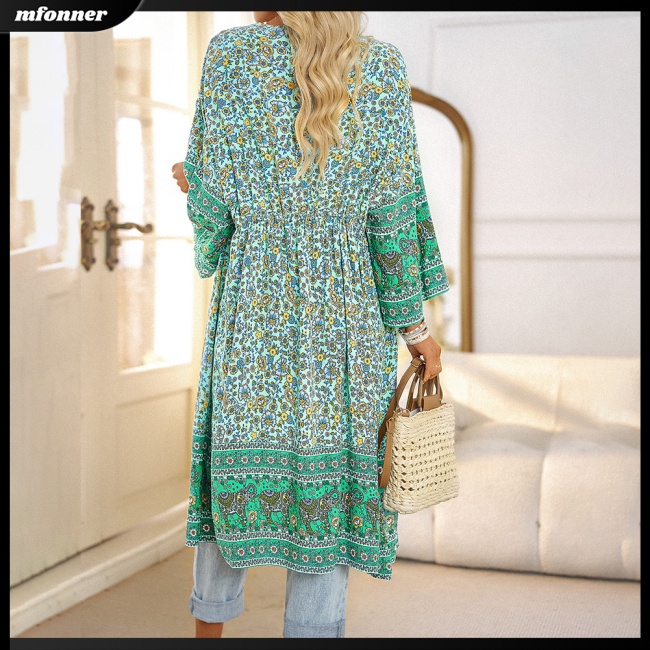 Áo Khoác Cardigan Mỏng Tay Lửng Dáng Rộng Cột Dây In Họa Tiết Thời Trang Cho Nữ