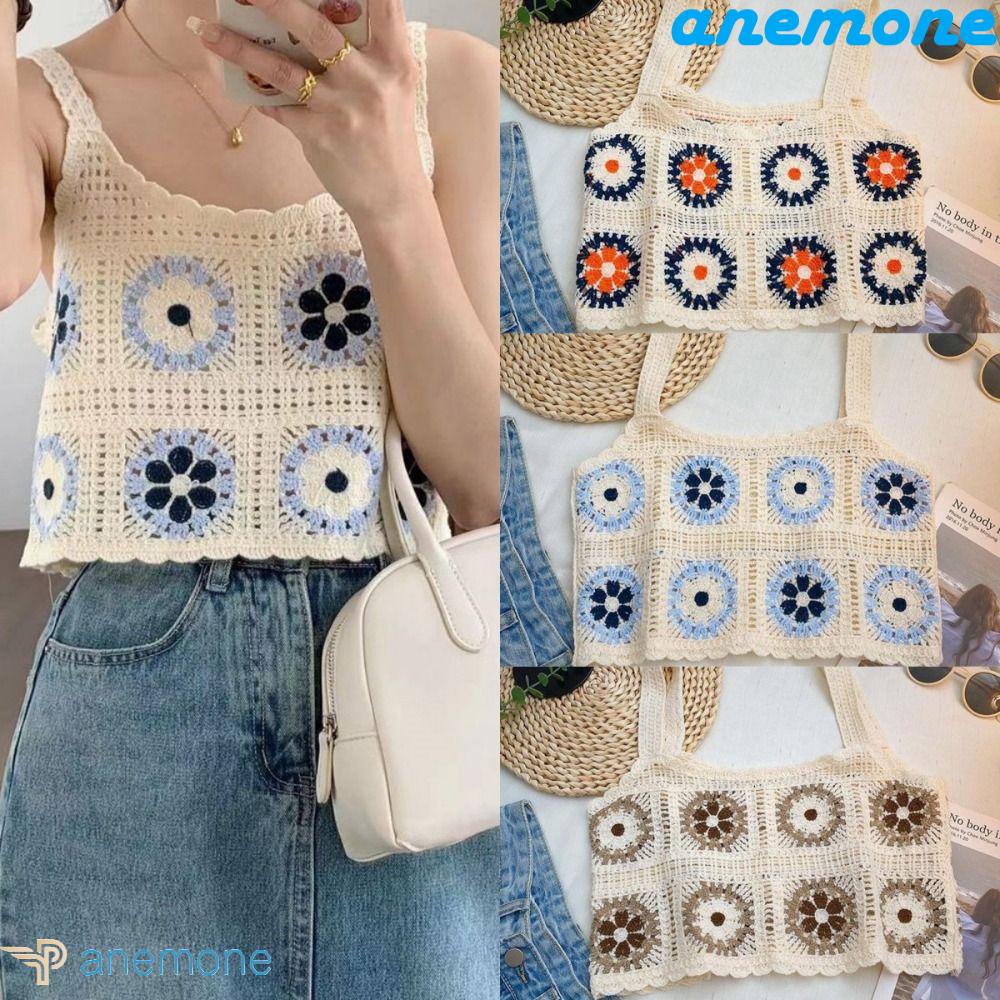 Áo Croptop Dệt Kim Không Tay Cổ Vuông Nhiều Màu Sắc Phong Cách Bohemia Ngọt Ngào Cho Nữ