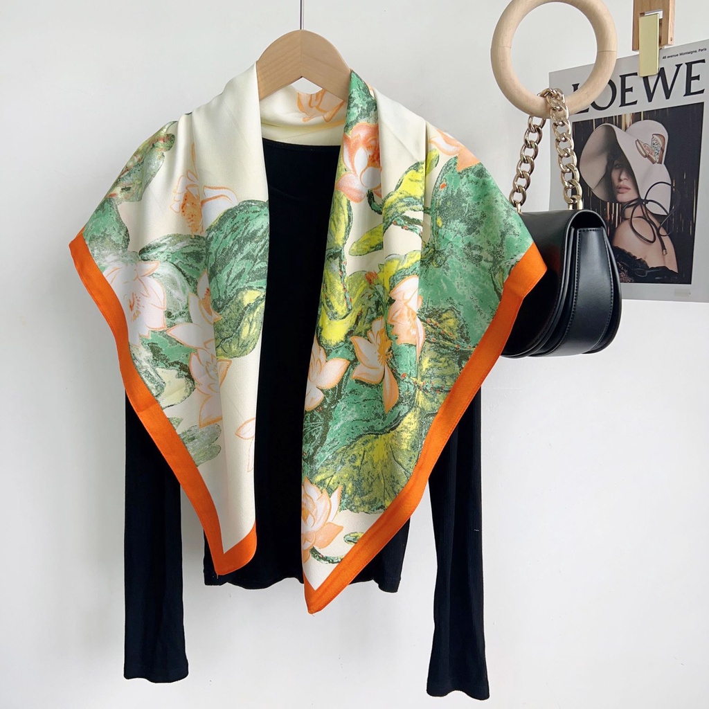 Khăn Choàng Cổ Hình Vuông Cỡ Lớn Bằng Lụa Mềm Mại In Họa Tiết Nghệ Thuật Thời Trang Chống Nắng Dễ Phối Đồ