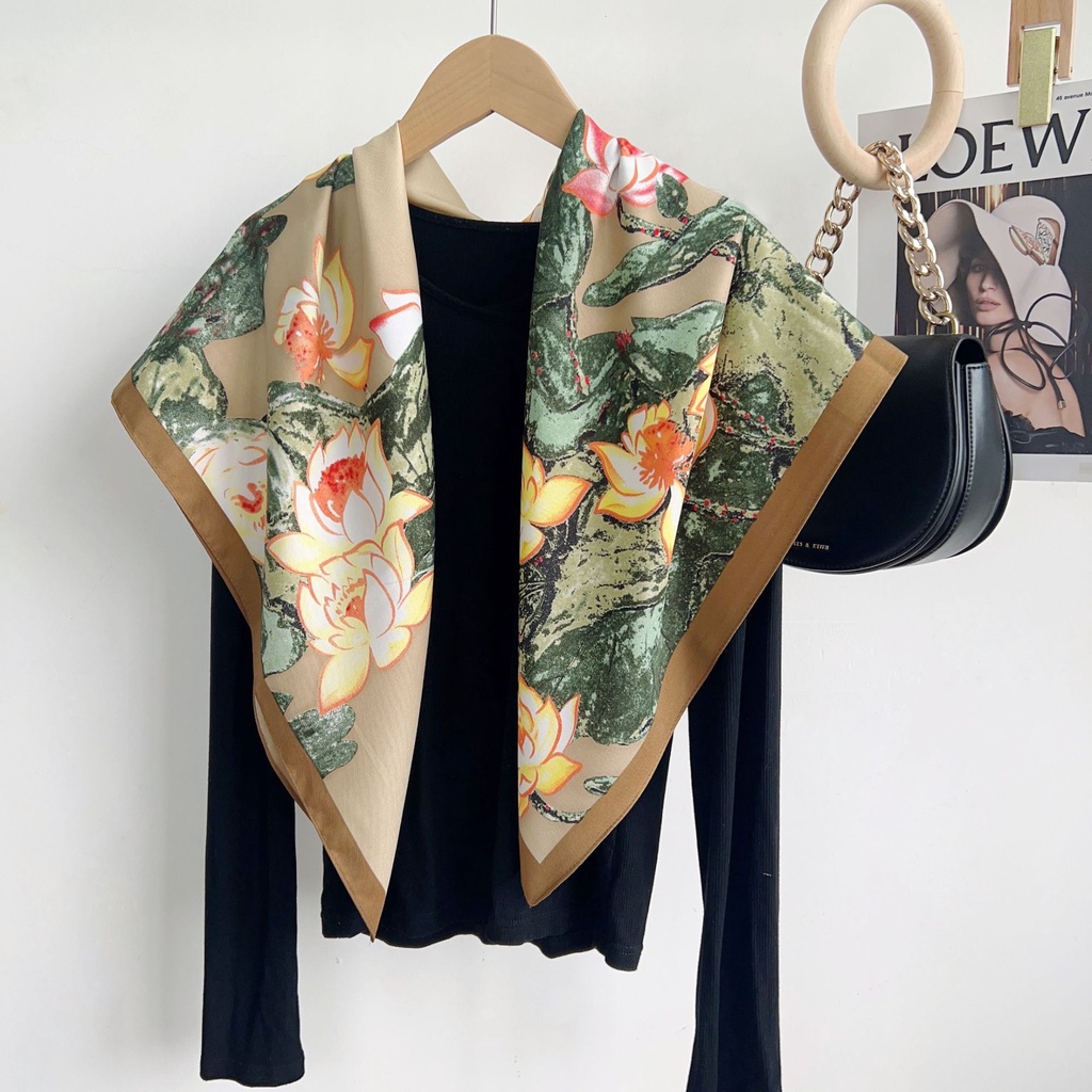 Khăn Choàng Cổ Hình Vuông Cỡ Lớn Bằng Lụa Mềm Mại In Họa Tiết Nghệ Thuật Thời Trang Chống Nắng Dễ Phối Đồ