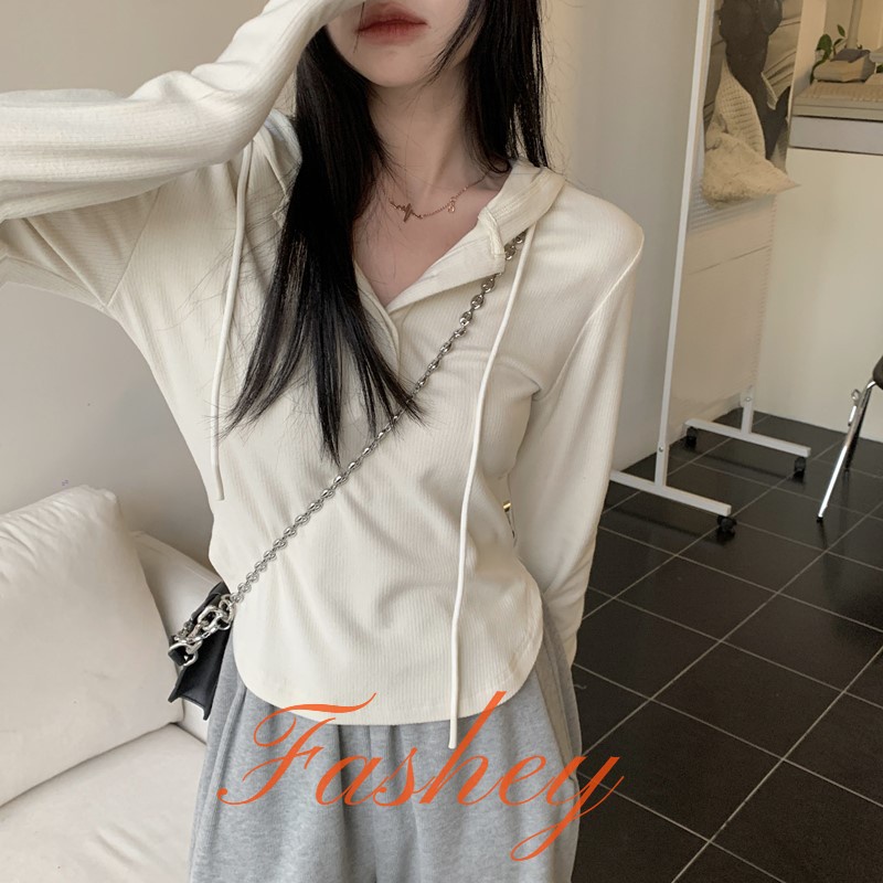 Fashey Áo Thun Lụa Có Mũ Trùm Đầu Chống Nắng Thời Trang Mùa Thu Cho Nữ