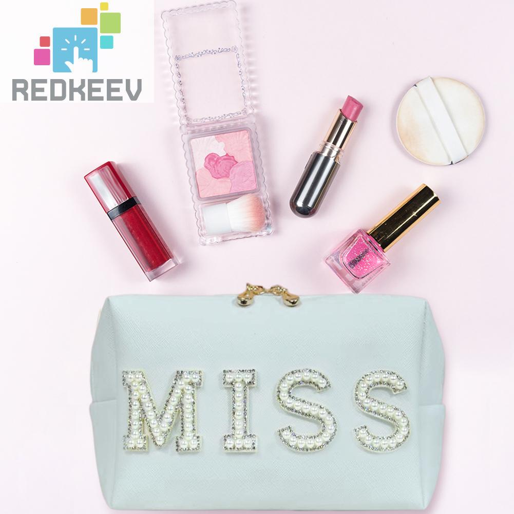 Túi Đựng Mỹ Phẩm Bằng Da PU In Chữ Nhỏ Gọn Tiện Dụng Mang Theo Du Lịch