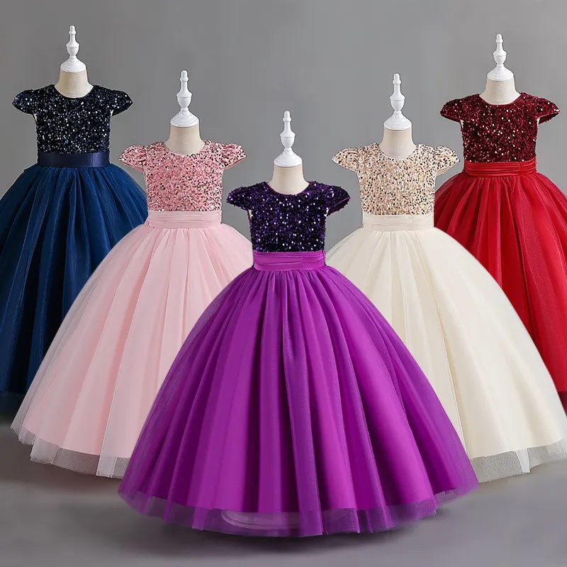 Wfrv Công Chúa Ren Dài Đầm Bé Gái Dự Tiệc Váy Cưới Bé Gái Thanh Lịch Kim Sa Lấp Lánh Dài Tulle Đầm Lễ Váy Trẻ Em Váy Giáng Sinh