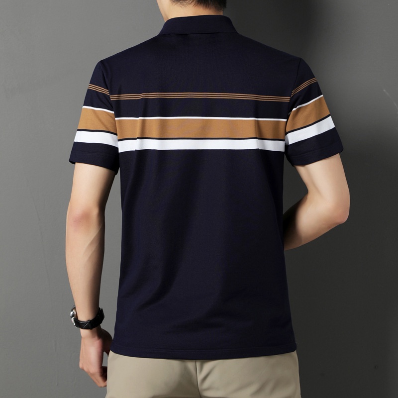 Áo Thun POLO Cotton Mỏng Tay Ngắn Dáng Rộng Họa Tiết Kẻ Sọc Nhuộm Màu Thời Trang Cho Nam