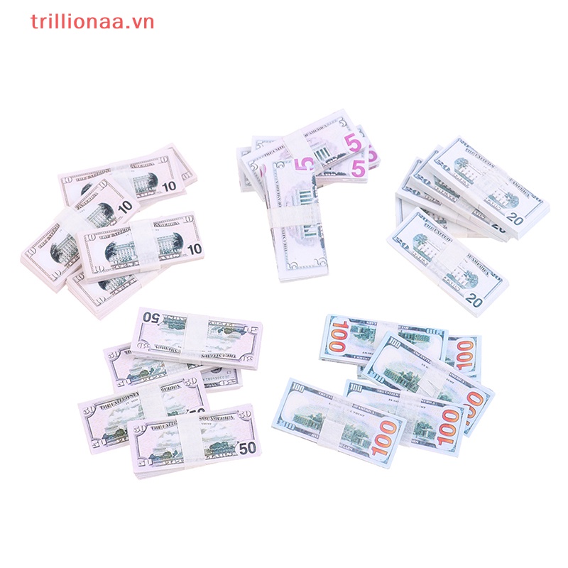 Set 100 Tờ Tiền Đô La 5 / 10 / 20 / 50 / 100 Trang Trí Nhà Búp Bê 1: 12