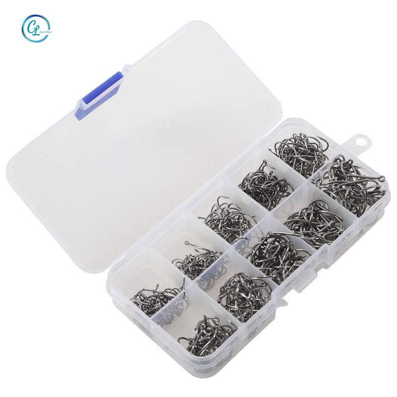 Hộp 500 Lưỡi Câu Cá Bằng Thép Carbon 10 Kích Cỡ