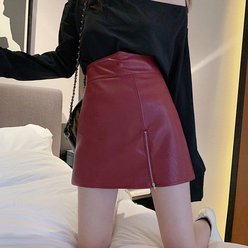 Chân Váy Ngắn Chữ a Bằng Da PU Lưng Cao Phong Cách Hong Kong Thời Trang Cho Nữ