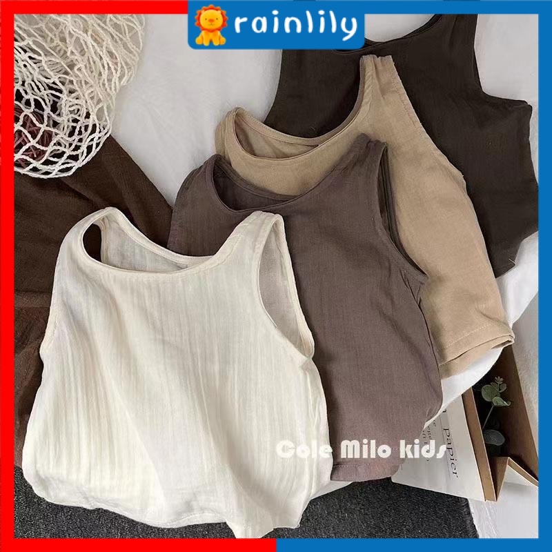 Áo Sát Nách Mùa Hè Dáng Chữ I Bằng Vải Cotton Lanh Thời Trang Cho Bé Trai Và Bé Gái
