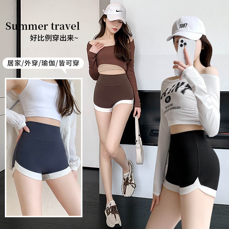 Quần Short Legging Ba Điểm Không Có Đường Viền Cá Mập Mỏng Tương Phản Mùa Hè Dành Cho Nữ Mặc Quần An Toàn Eo Cao Búp Bê Barbie