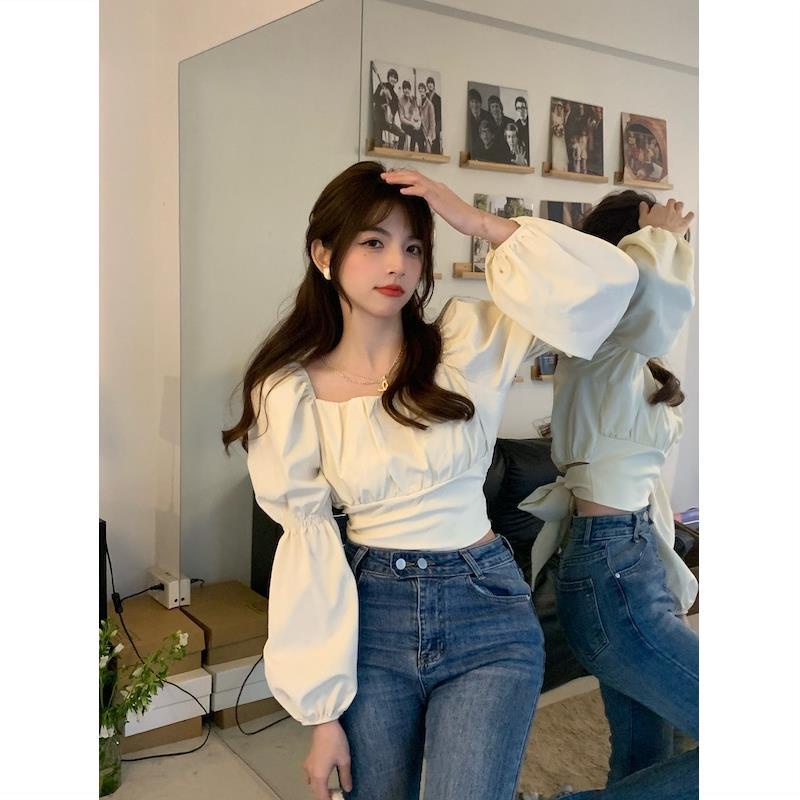 Áo Kiểu Cổ Vuông Tay Dài Phồng Thời Trang Mùa Hè 2023 Phong Cách Pháp Mới Cho Nữ