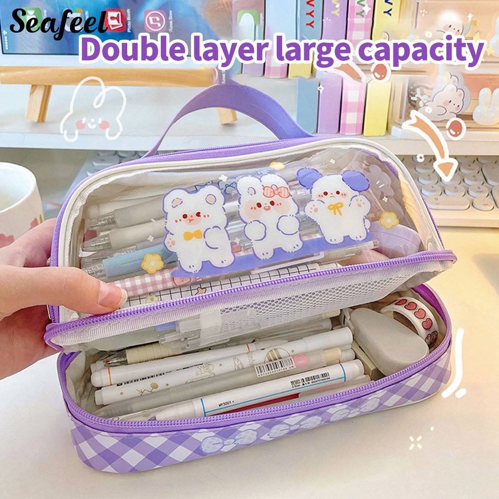 Túi Đựng Bút Bằng Da Sức Chứa Lớn Họa Tiết Hoạt Hình Có Thể Nhìn Thấy