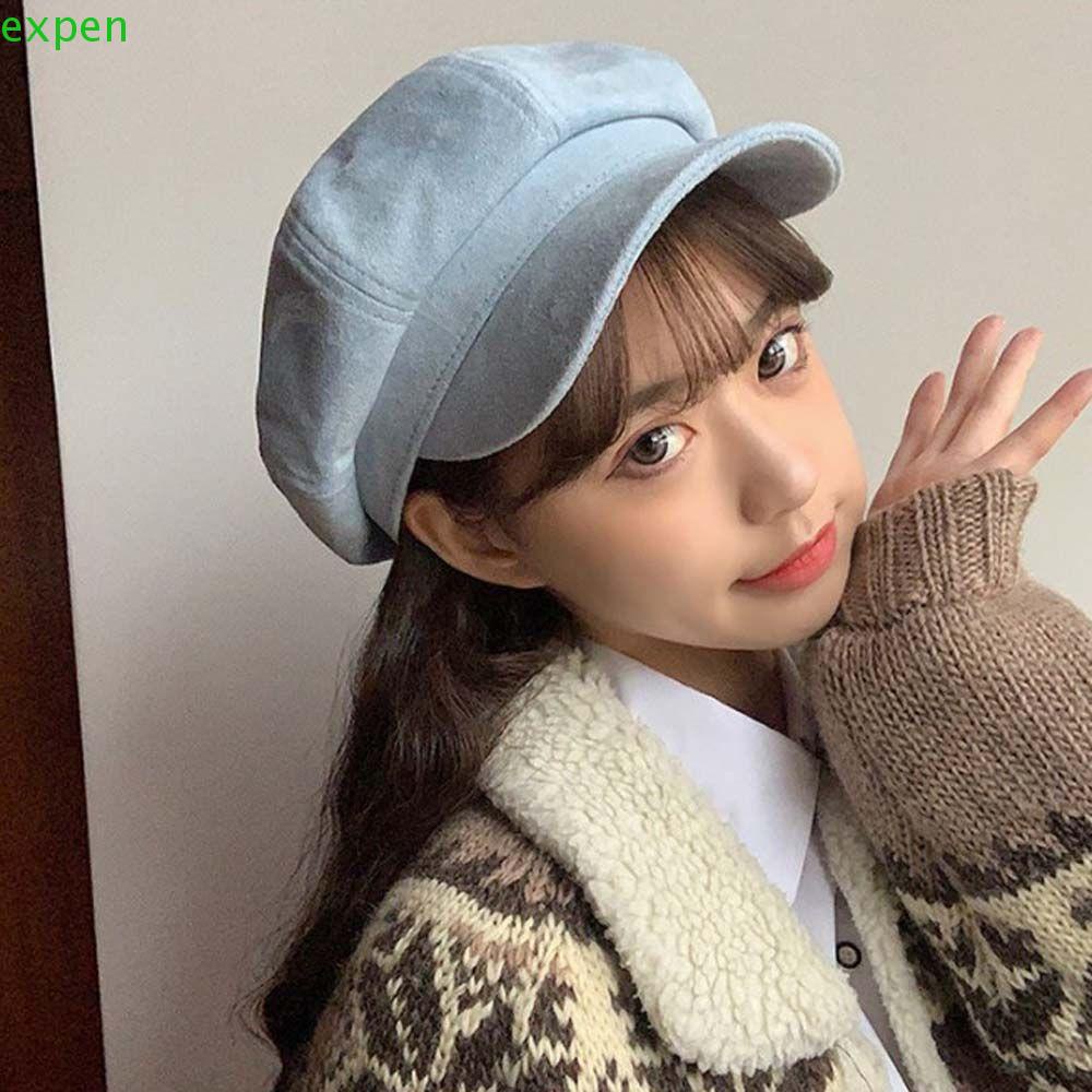 EXPEN Mũ Beret Dây Rút Màu Đen Đỏ Khóa Kim Loại Tròn Phong Cách Hàn Quốc