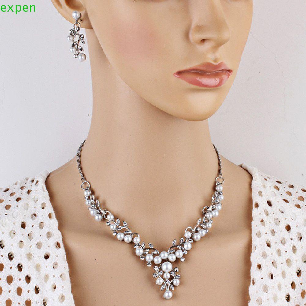 EXPEN Bộ Vòng cổ + Bông Tai Mạ Bạc Châu Phi Cho Nữ