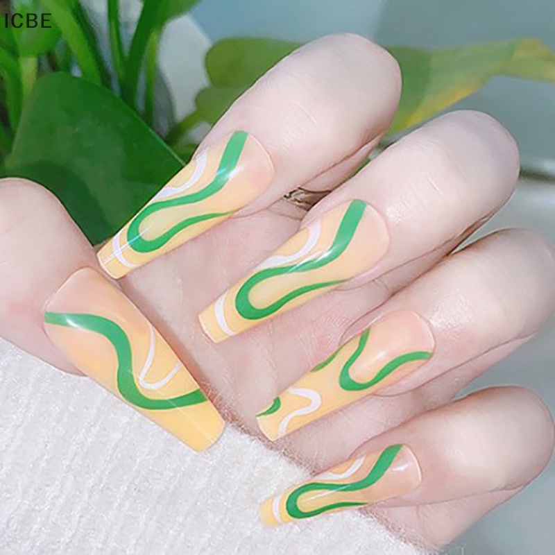 Bộ 24 Móng Tay Giả Dài Hình Thang Múa Ba Lê Đẹp Mắt DIY