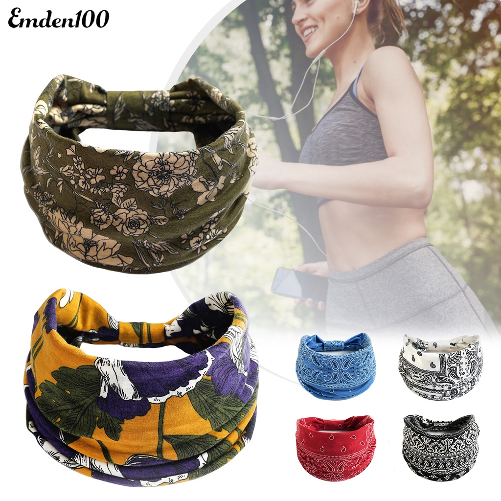 Băng Đô Bandana Bản Rộng Co Giãn Thấm Hút Mồ Hôi In Họa Tiết Thời Trang Cho Nữ