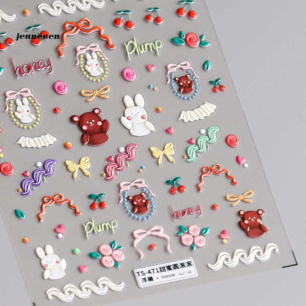 Miếng Dán Trang Trí Móng Tay Nhẹ Nhàng Họa Tiết Gấu Hoạt Hình 5D Cho Nữ