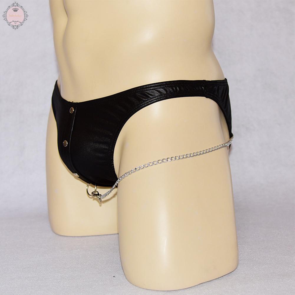 Sexy Men\'s Underwear Faux Leather Jockstrap Rivet Comfortable Briefs Chain