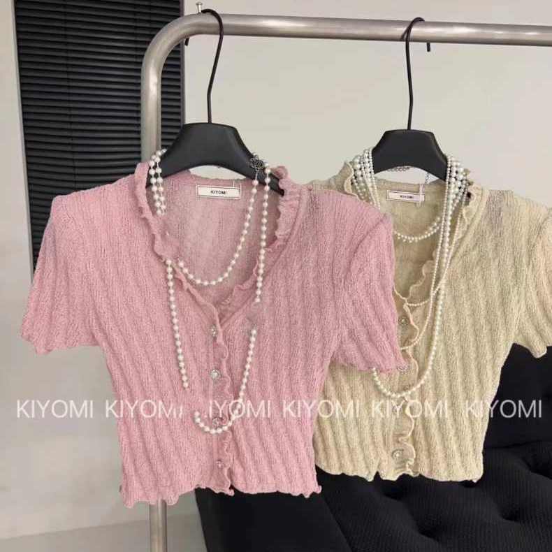 Áo Thun Tay Ngắn Cổ Chữ V Màu Sắc Đơn Giản
