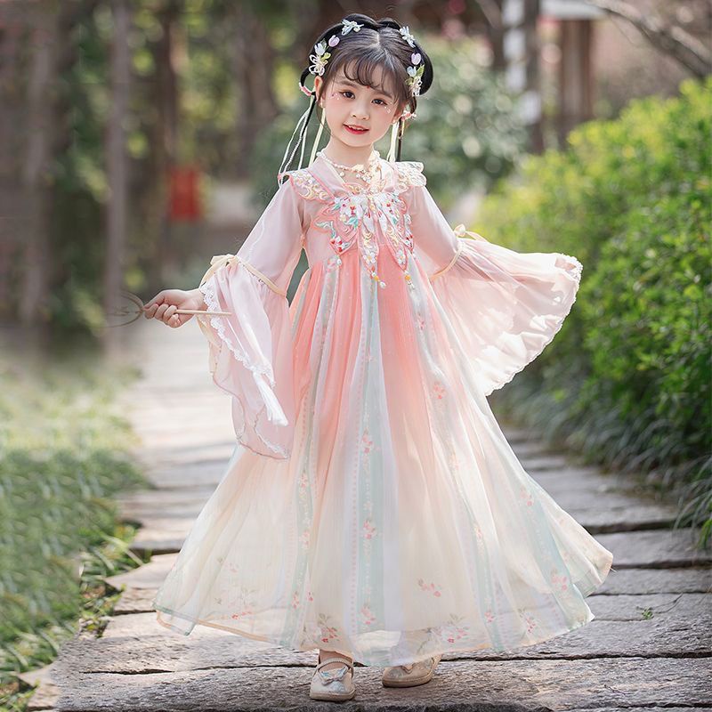 Trẻ em han trang phục trung quốc siêu cổ tích trang phục cổ trang cô gái mùa hè cô gái mới cổ tang phù hợp với mùa xuân và mùa thu váy tình yêu bướm hanfu
