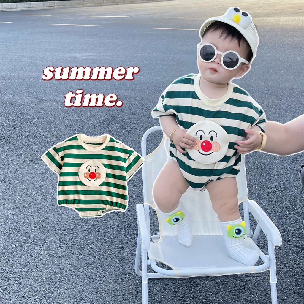 Áo liền quần Cotton NgắN Tay MềM MạI HọA TiếT Kẻ SọC Cho Bé Trai (0-24 Thá