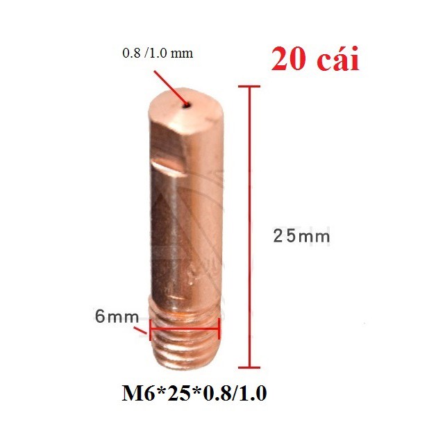 Bép hàn M6*25 Béc hàn mic Phụ kiện mỏ hàn mig 14AK 15AK không dùng khí Phụ kiện máy hàn