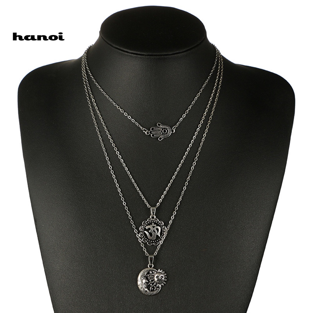 Vòng cổ NhiềU LớP HìNh BàN Tay Fatima MặT Trăng Ngôi Sao ThờI Trang Cho Nữ