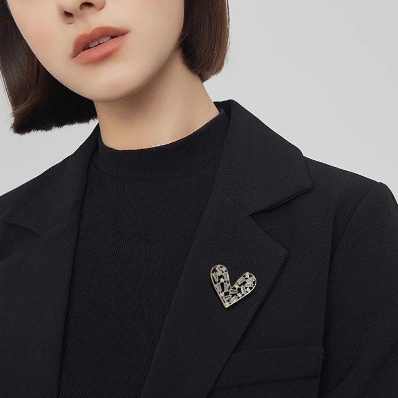 Ghim Cài Áo Mini Hình Trái Tim Đính Đá Pha Lê Thanh Lịch Thời Trang