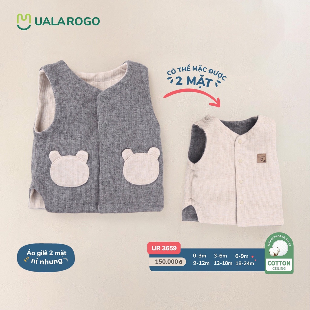 Áo khoác gile Ualarogo chất vải nỉ nhung cho bé