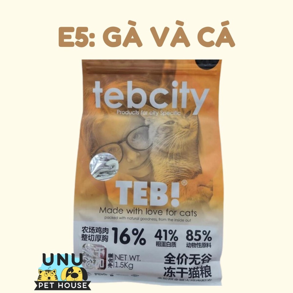 Hạt Teb City cho mèo loại cao cấp trộn thịt sấy khô, dành cho mèo mọi lứa tuổi không độn ngũ cốc– UNU Pet House