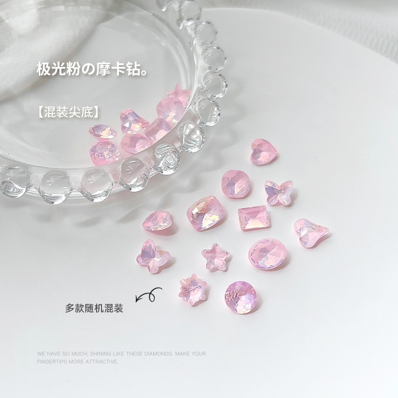 Phụ Kiện Đá Mocha Hình Bướm / Trái Tim / Kim Cương Lấp Lánh Ánh Trăng / Xanh Lam / Trắng