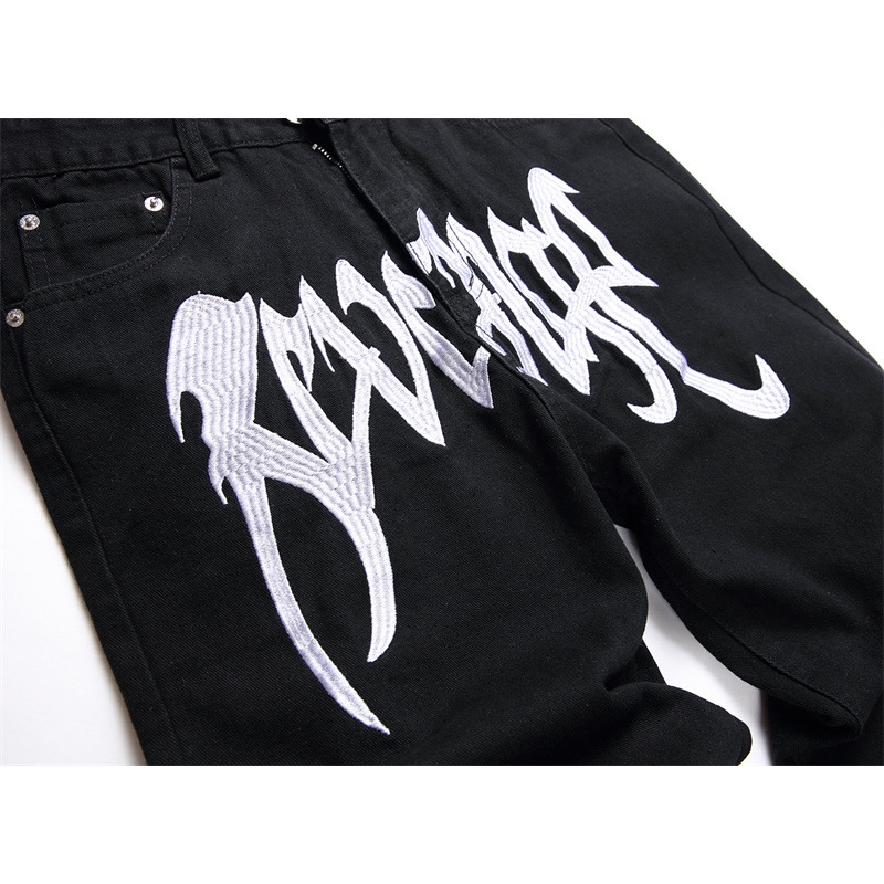Quần Jeans Ống Rộng Co Giãn Thêu Chữ Màu Đen Trẻ Trung Cho Nam 3443