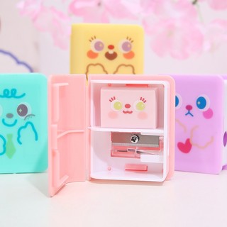 Cartoon book shaped 2-in-1 pencil eraser & sharpener set school offcie manual pencil sharpener
