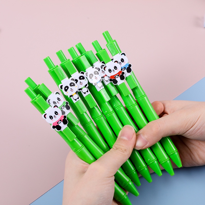 Bút Mực Gel Dạng Nhấn Bằng Tre Hình Gấu Trúc Màu Đen