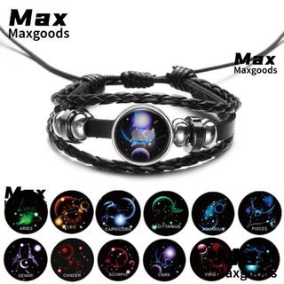 MAX Vòng Tay Da Bện Họa Tiết 12 Cung Hoàng Đạo Phát Sáng Phong Cách Punk Vòng  tay nam/nữ