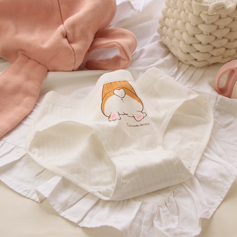 Quần Lót Cotton Nguyên Chất Cỡ Lớn In Hình Chú Chó Corgi Dễ Thương Cho Nữ