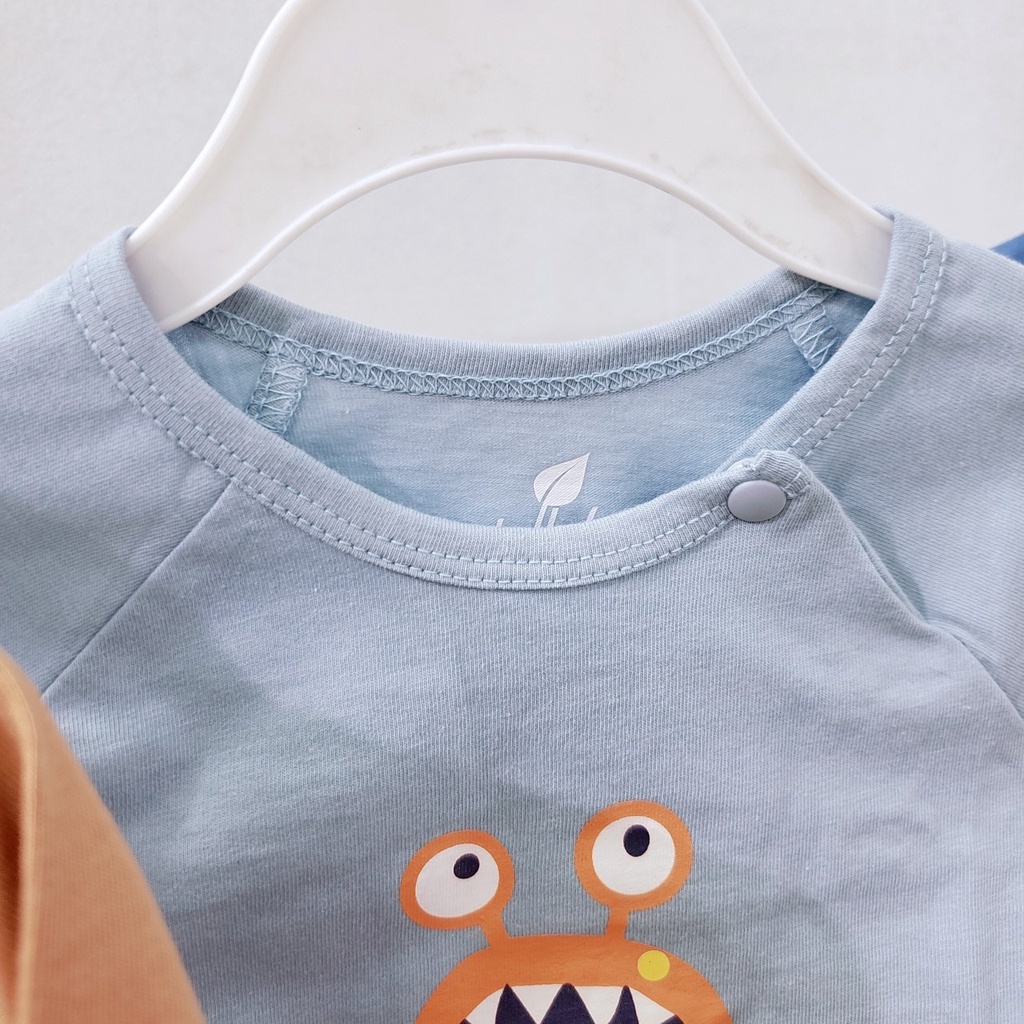 Bộ quần áo dài tay Lullaby cúc cài vai mùa thu phòng điều hòa vải cotton mỏng mịn thoáng khí cho bé trai bé gái 12m -4y