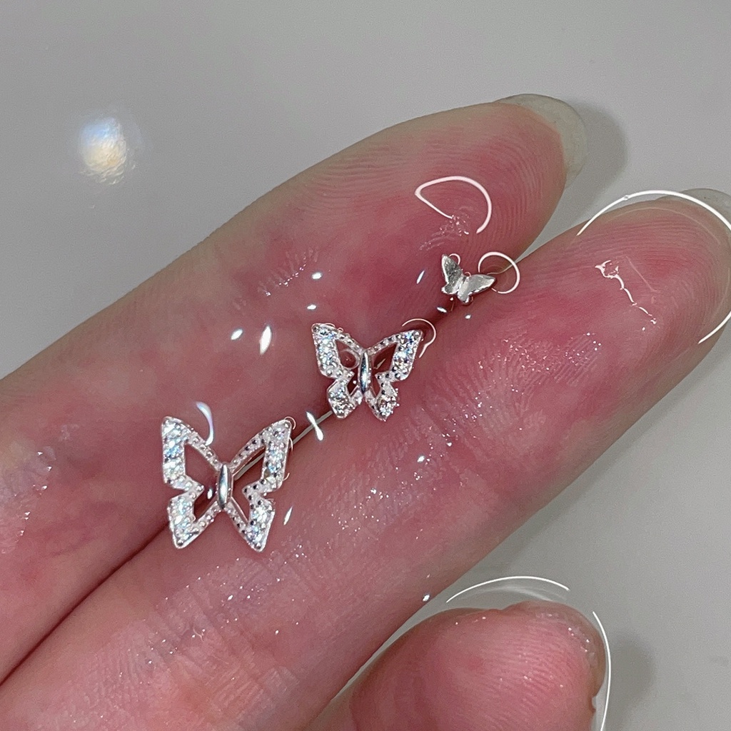 Bông Tai Mạ Bạc 925 Hình Bươm Bướm Đính Đá Zircon Thời Trang