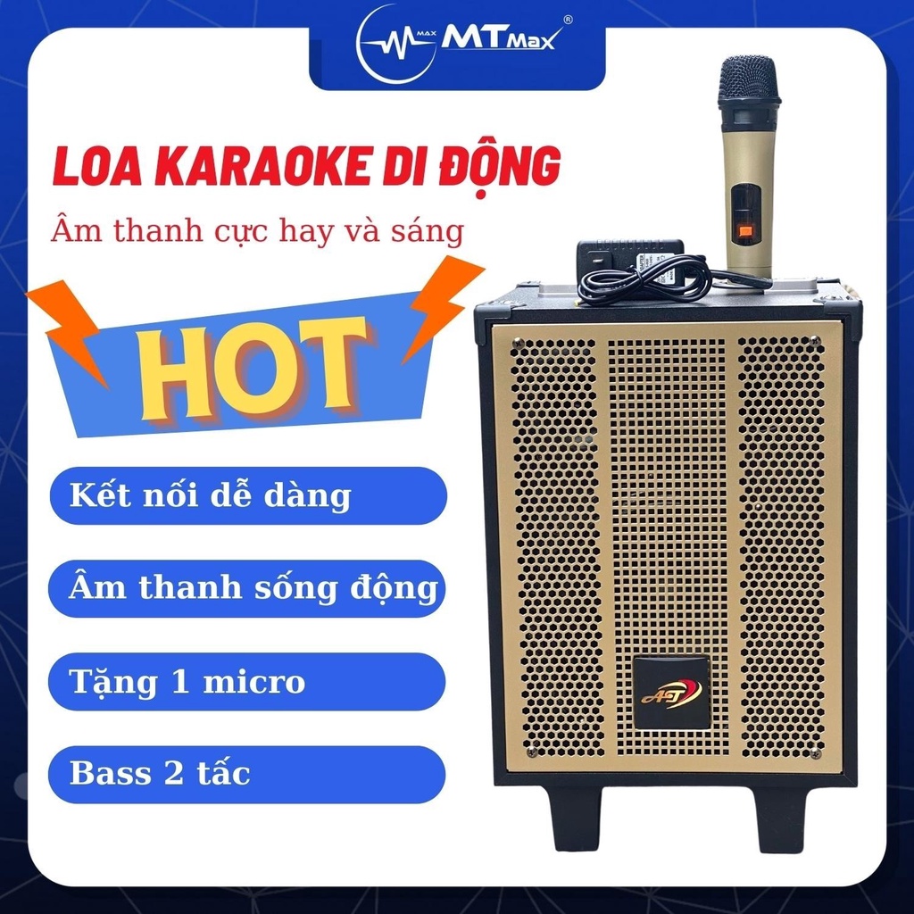 Loa Karaoke Di Động AT T8, Bass 20, Tặng 1 Micro Không Dây