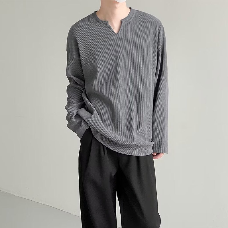 Áo len dệt kim HANLU dài tay kẻ sọc thiết kế giản dị cho nam