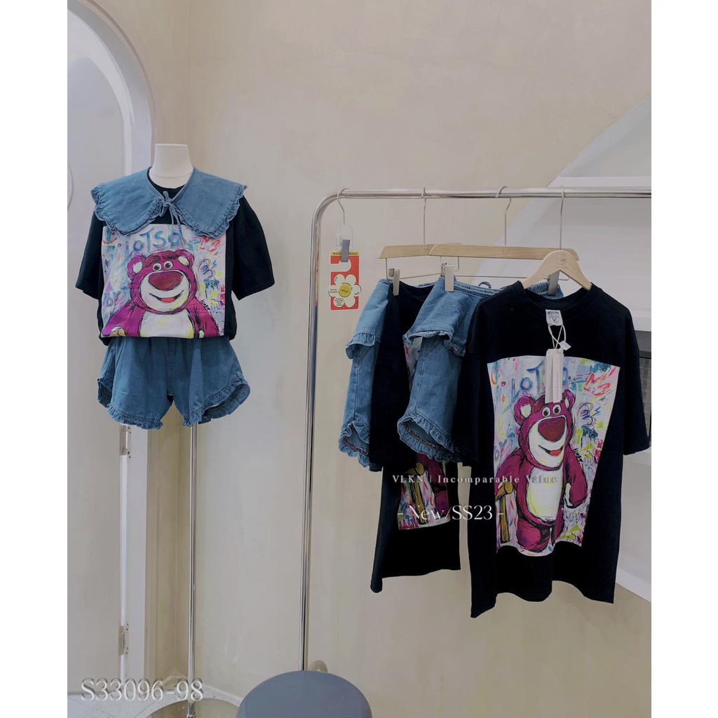 Set gấu dâu chân váy bèo