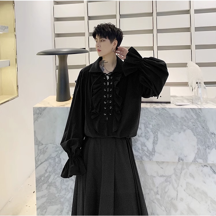 Áo Sơ Mi Tay Dài Phối Dây Rút Phong Cách Âu Mỹ Thời Trang Cho Nam Sơ Mi Trắng Lụa áo đen Nam áo Sơ Mi Basic áo Thời Trang Nam Sơ Mi Hawaii áo Sơ Mi Trắng Cộc Tay